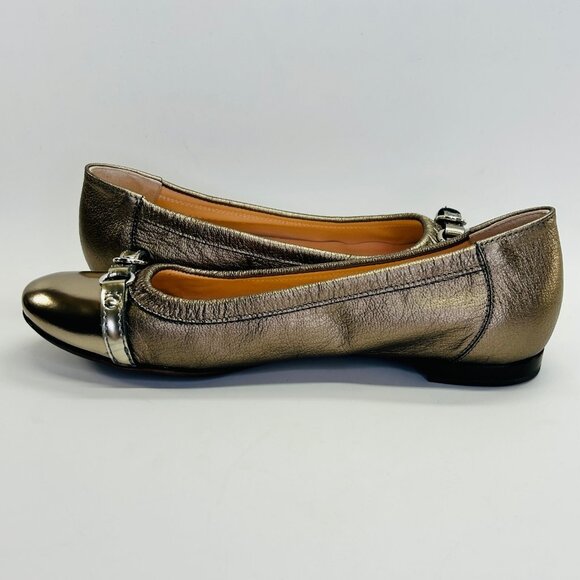 AGL Monika Cap Toe Ballet Flat Size 40 Platinum Leather Slip-On Flats Shoes - Picture 9 of 16